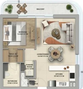 1 bedroom floor plan