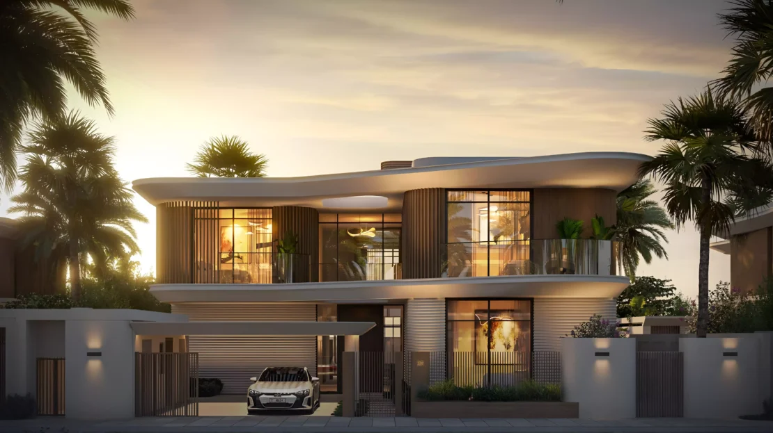 yas riva from aldar properties in yas island evening view