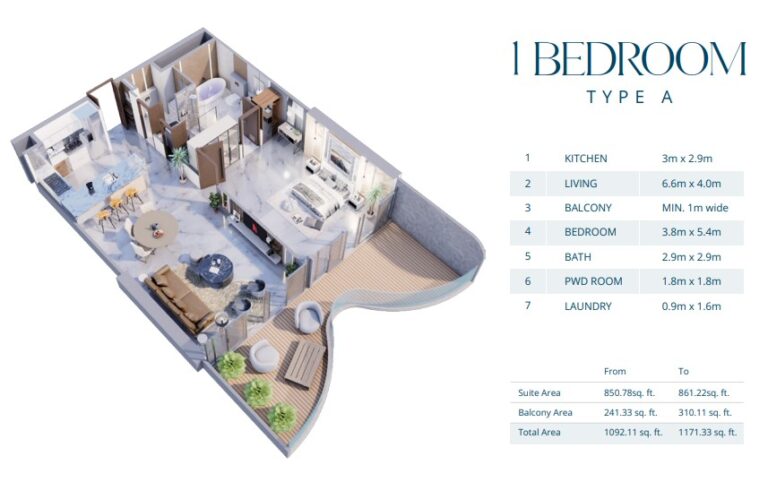 1 bedroom plan aqua arc