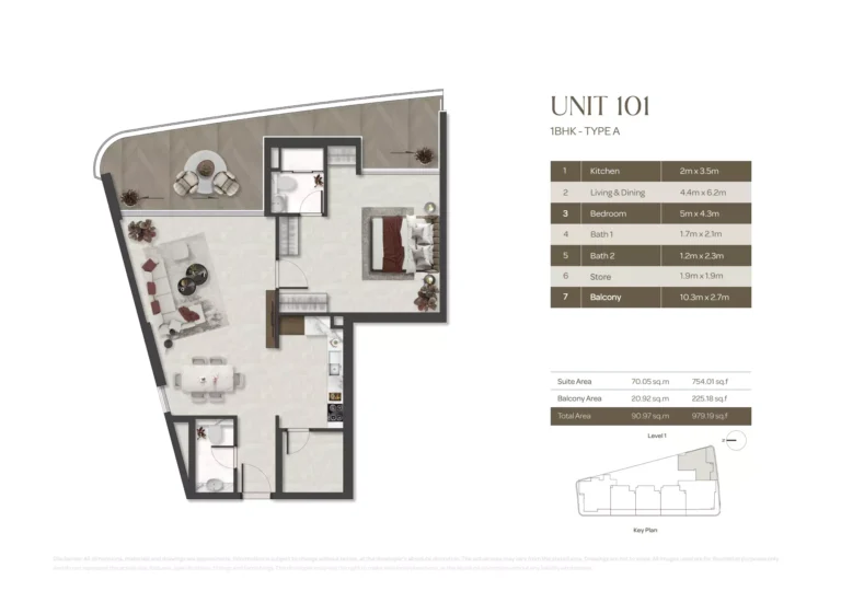 1 bedroom plan aquino