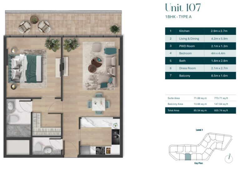 1 bedroom plan pelagia