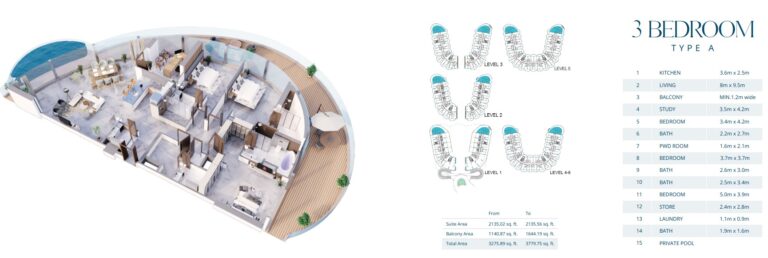 3 bedroom plan aqua arc
