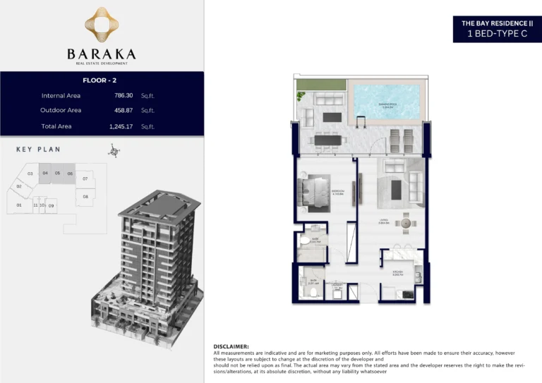 the bay residence 2 by baraka 1 bedroom plan