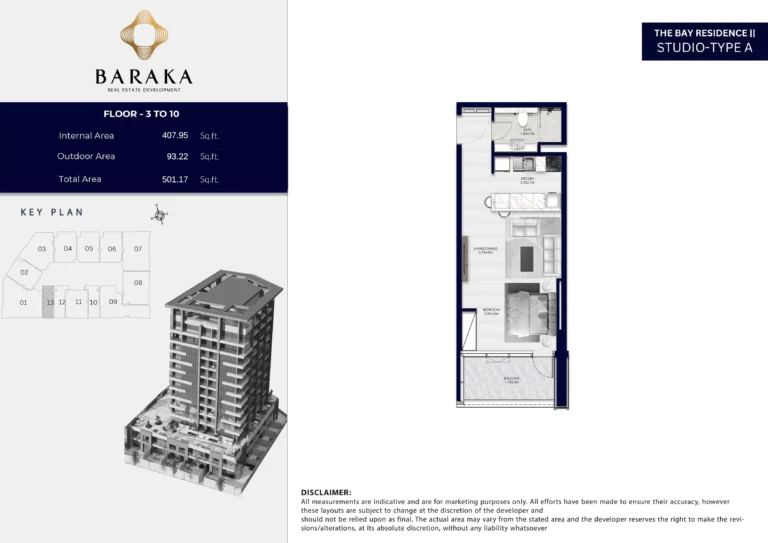 the bay residence 2 by baraka studio bedroom unit plan