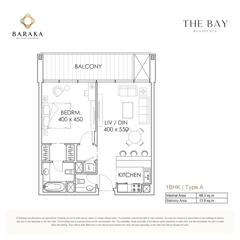 the bay residence by baraka 1 bedroom unit plan