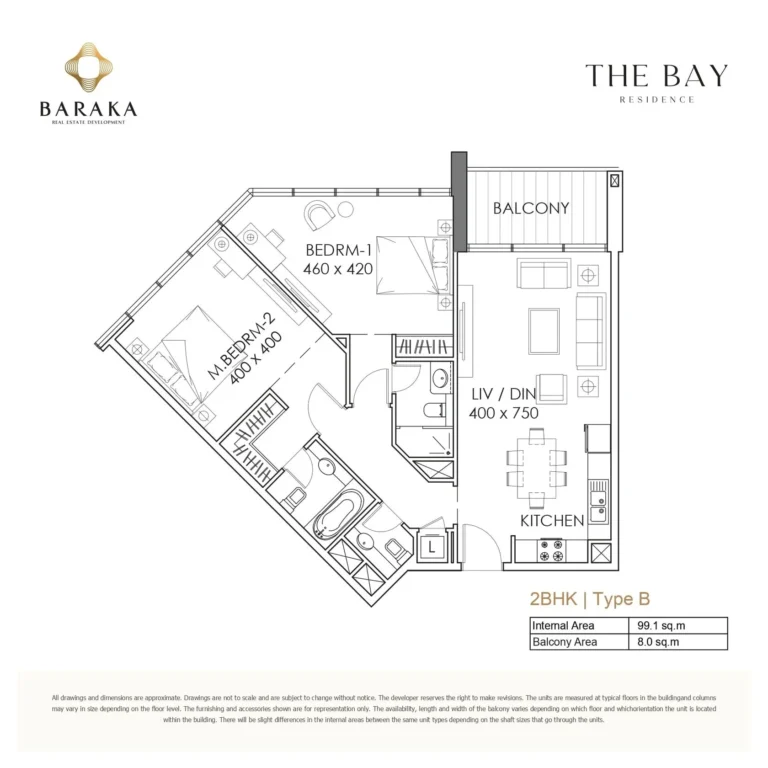the bay residence by baraka 2 bedroom unit plan