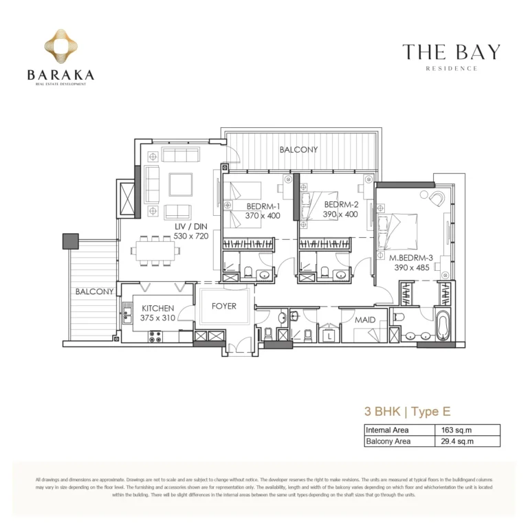 the bay residence by baraka 3 bedroom unit plan