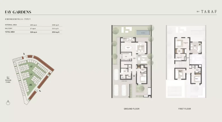 Fay Gardens at Fay Hills Masdar City, Abu Dhabi 4 bedroom villa layout