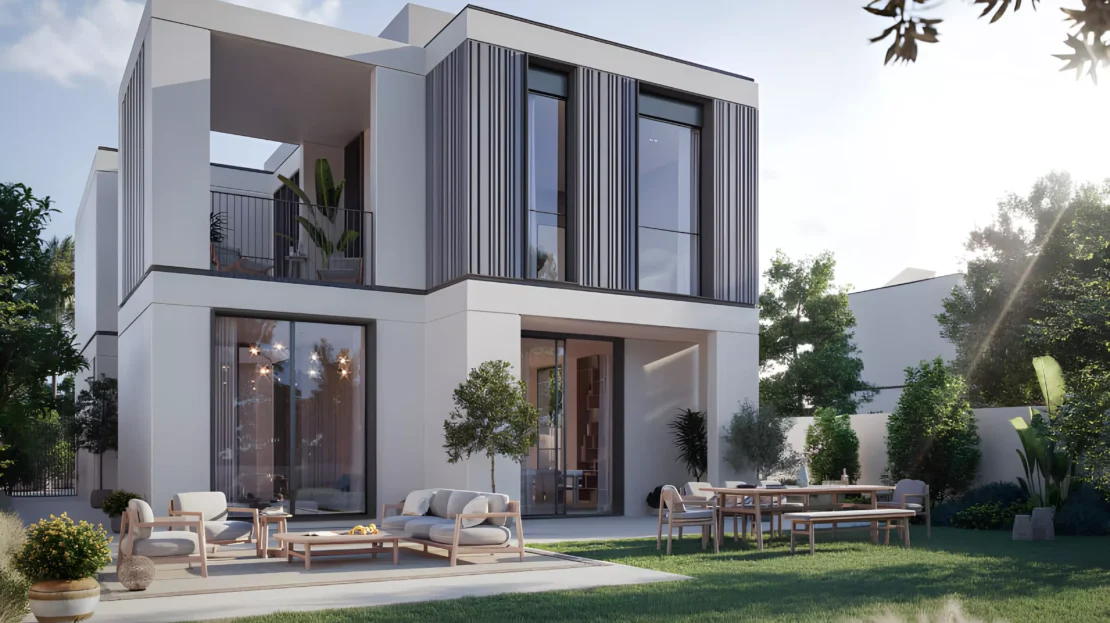 Fay Gardens at Fay Hills Masdar City, Abu Dhabi villa back with garden