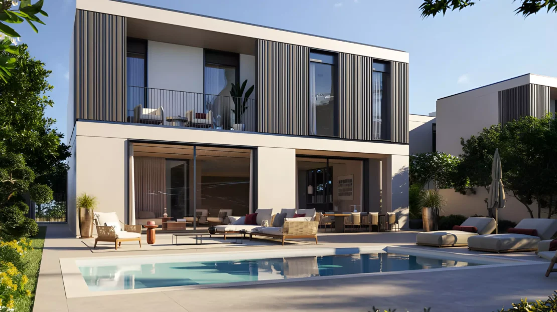 Fay Gardens at Fay Hills Masdar City, Abu Dhabi villa back with pool