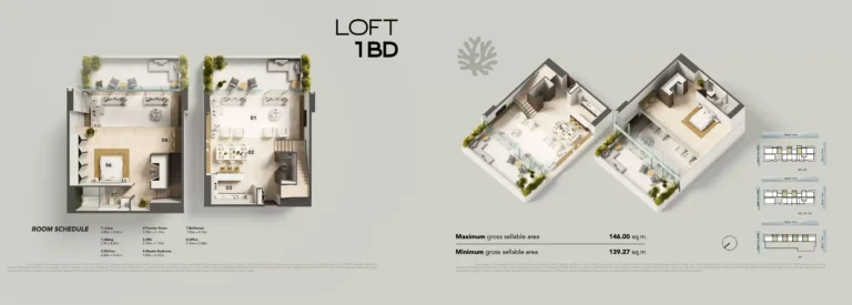 Juman 3 in Al Raha Beach by ICT Development 1 bedroom loft layout