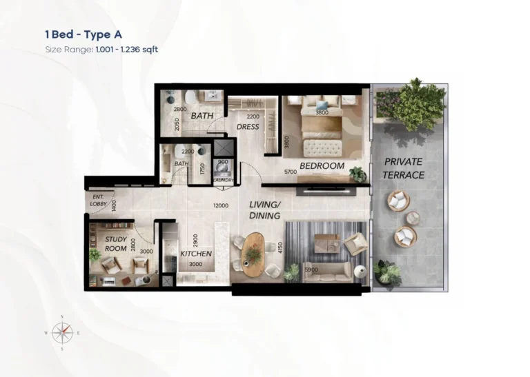 Radiant Waves Al Reem Island Abu Dhabi 1 bedroom layout