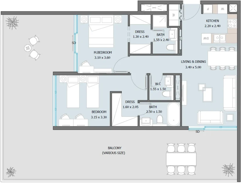 2 bedroom plan