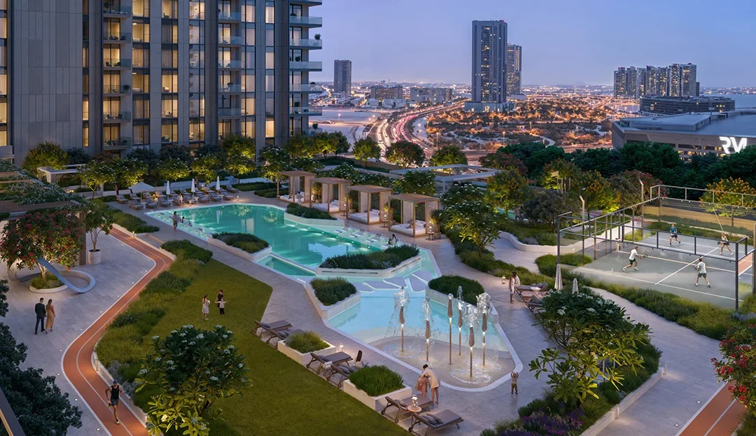 Tara Park by Modon Al Reem Island swimming pool long view