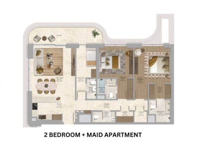 The Canopies at Yas Point Waterfront Apartments on Yas Island by Aldar 2 bedroom plus maid plan