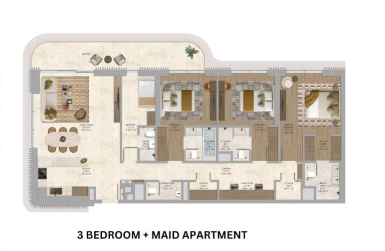 The Canopies at Yas Point Waterfront Apartments on Yas Island by Aldar 3 bedroom plus maid plan